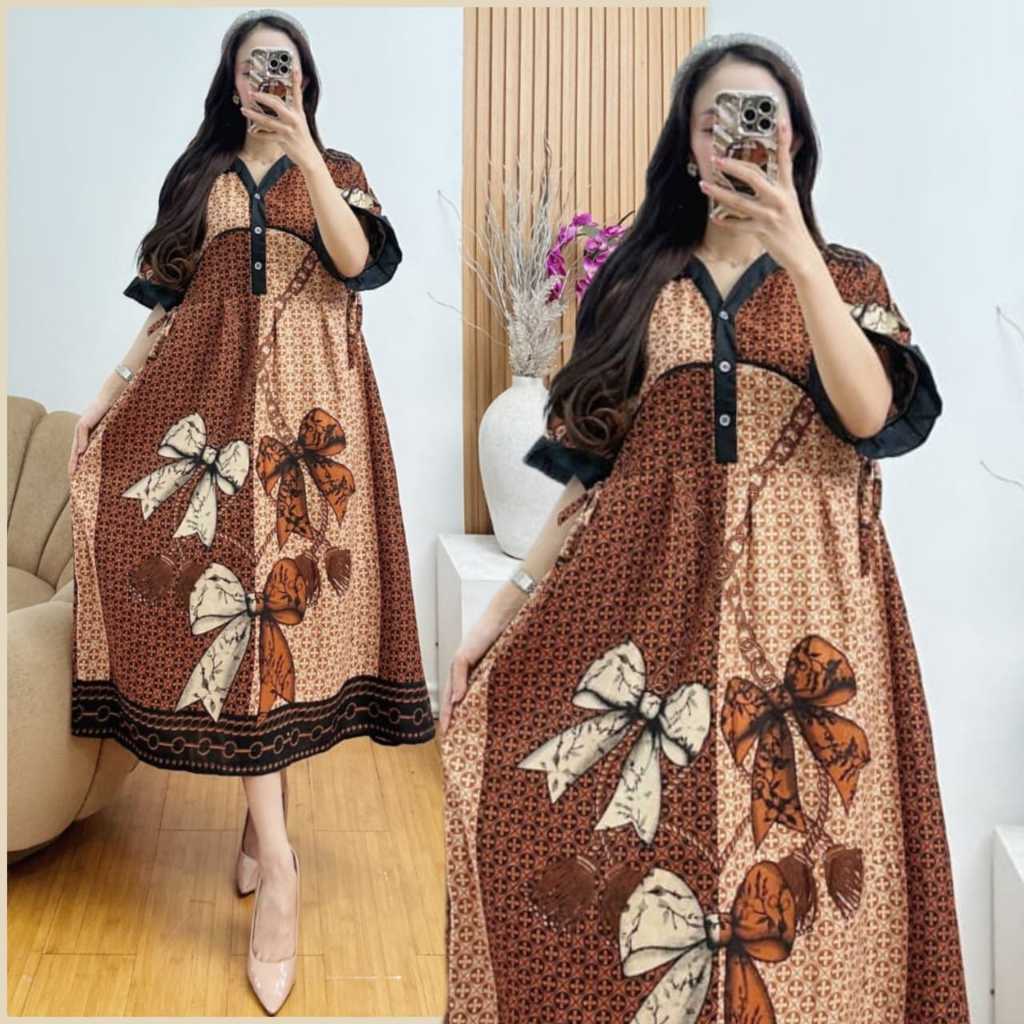 Daster Safitri Kekinian Bahan Rayon Adem Kancing Depan Busui Bumil Terbaru