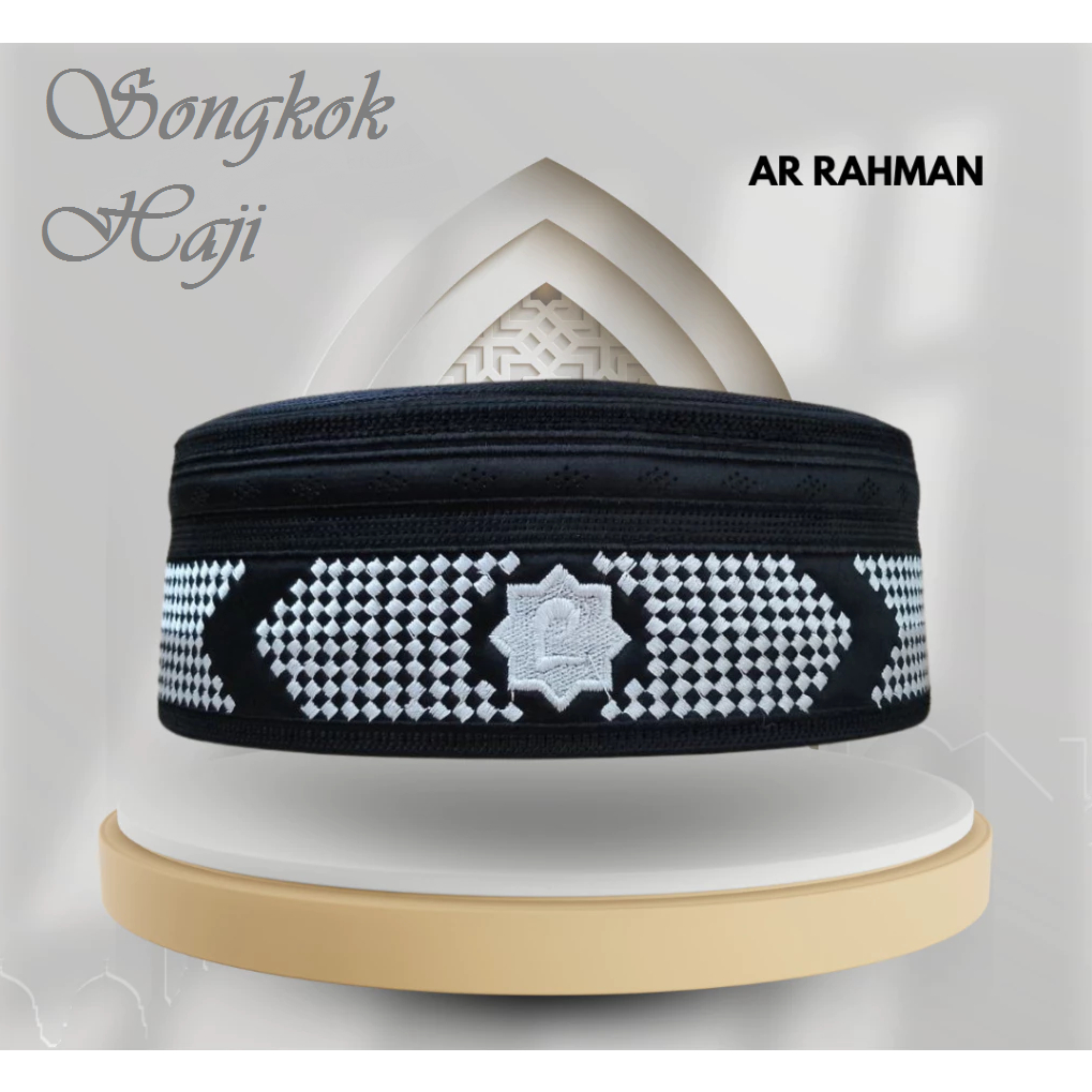 PRESIDENT peci haji hitam motif AR RAHMAN HITAM SILVER GOLD