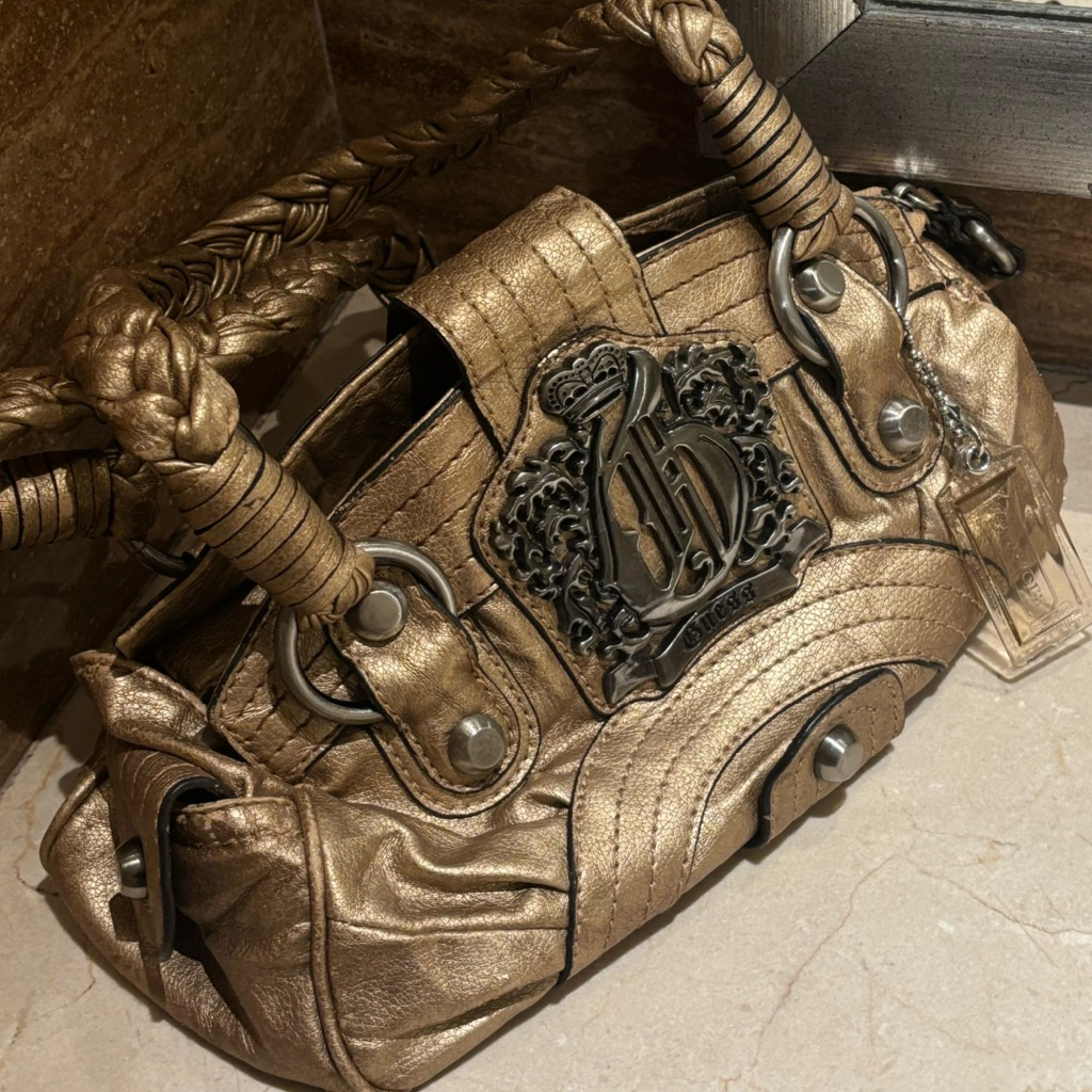 rare guess 90s vintage bag brown metal gold
