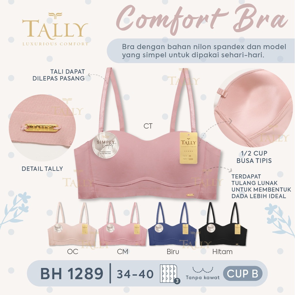 TALLY Bra Wanita Tanpa Kawat Busa Tipis Seamless Anti Jiplak CUP B Kait 3 Bra Setengah Cup | Tally B