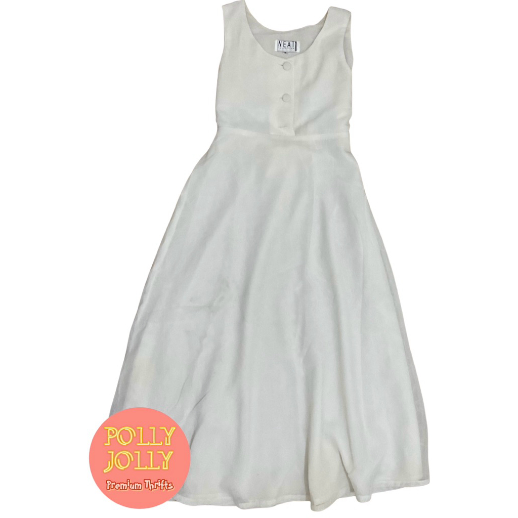 NEAT COLLECTION - Dress Maxi Gaun Panjang Tanpa Lengan Warna Putih (Preloved)