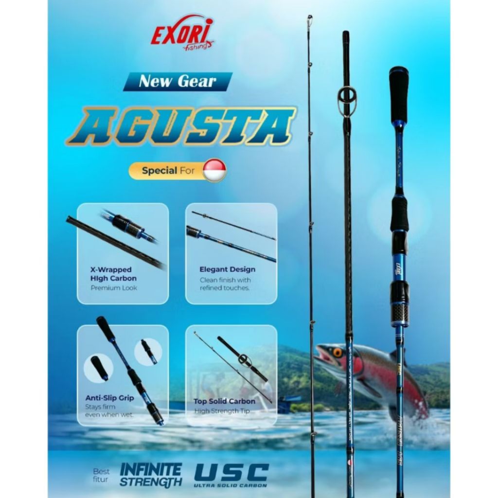 Joran Exori Agusta 150 cm Japan Style Carbon Solid Pancing Bawal