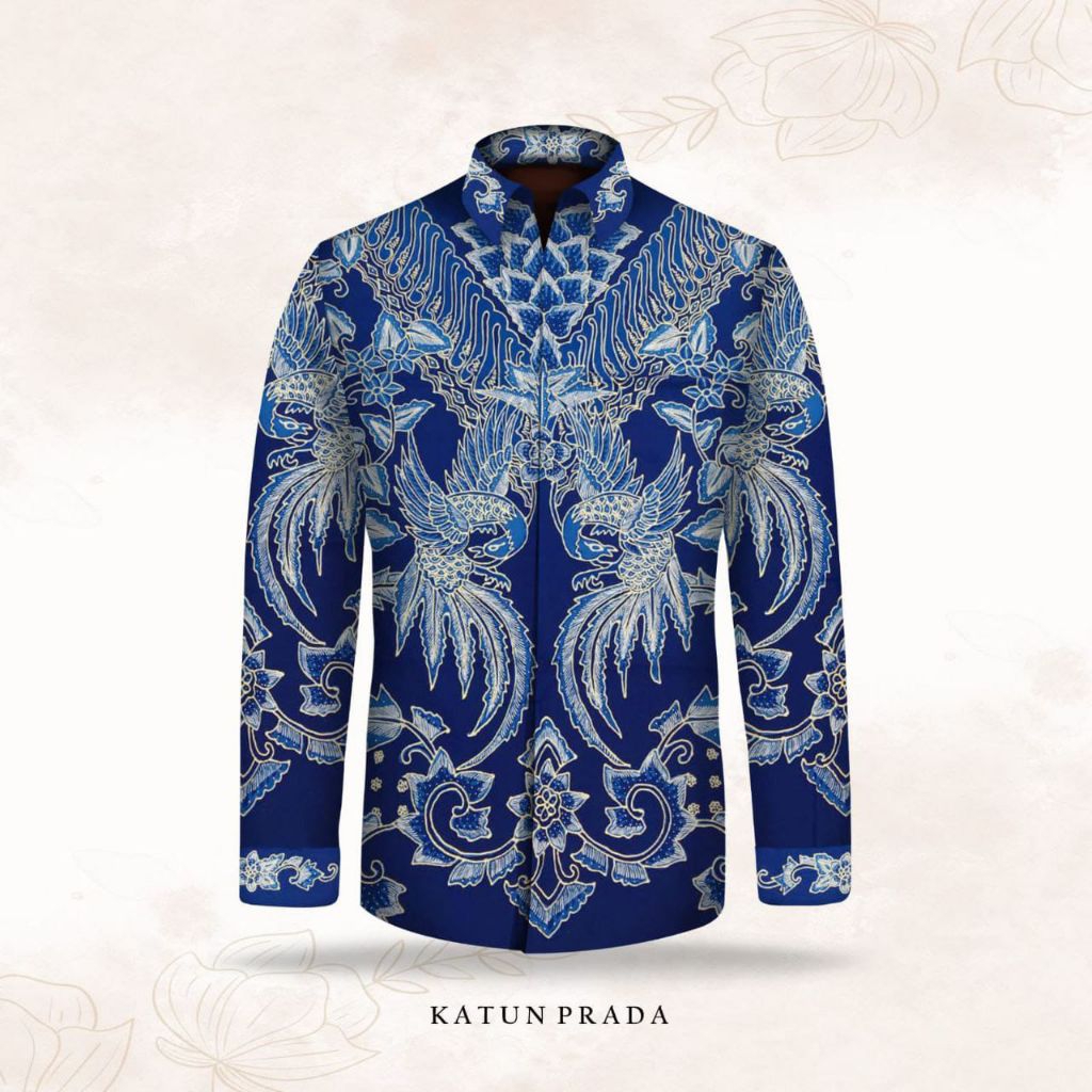kain batik tulis pria prada katun warna biru. kain batik tulis pria prada emas katun