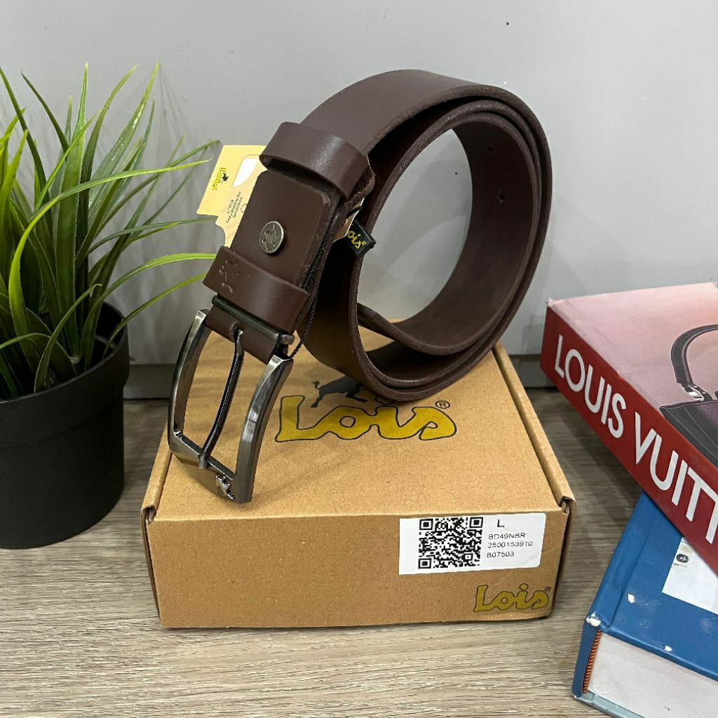 Ikat Pinggang Lois Pria 100% Original Kulit BROWN