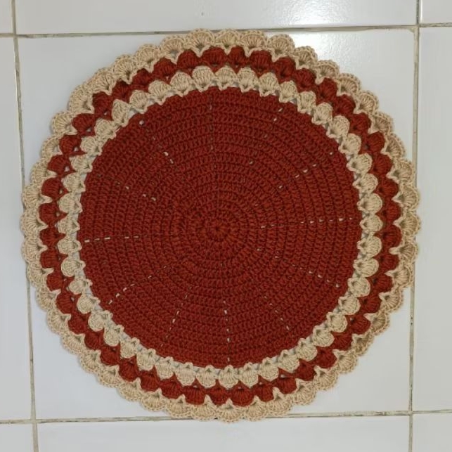 taplak meja bundar rajut handmade benang katun bali