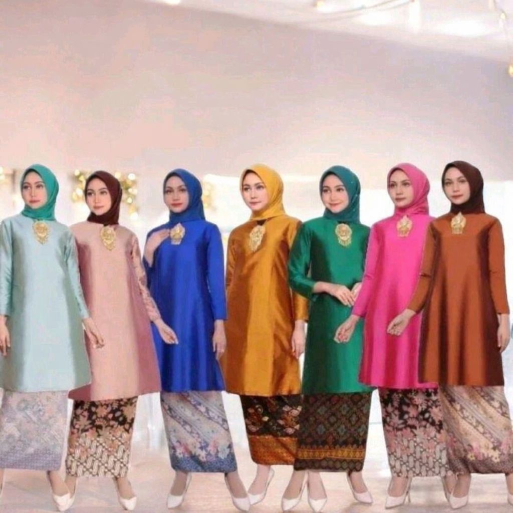 Setelan Baju kurung Melayu polos / Setelan tafeta polos bahan premium