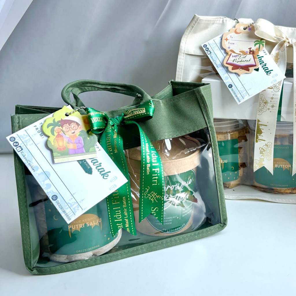 KukasiCookies | Hampers Lebaran 1 Kue Kering + 1 Brownies, Hampers Eid Mubarak Surabaya Bag Of 2 (BA