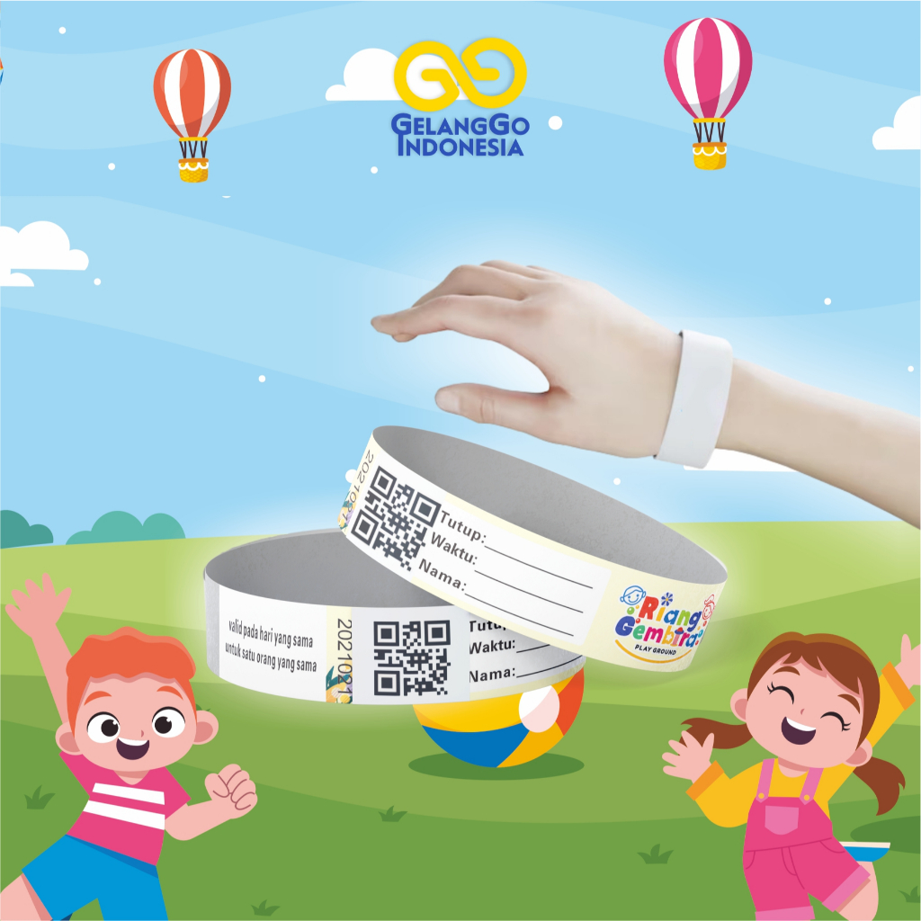 [1000Pcs] Tiket Gelang Playground  Indoor Custom  | Paper Wristband GelangGo Indonesia