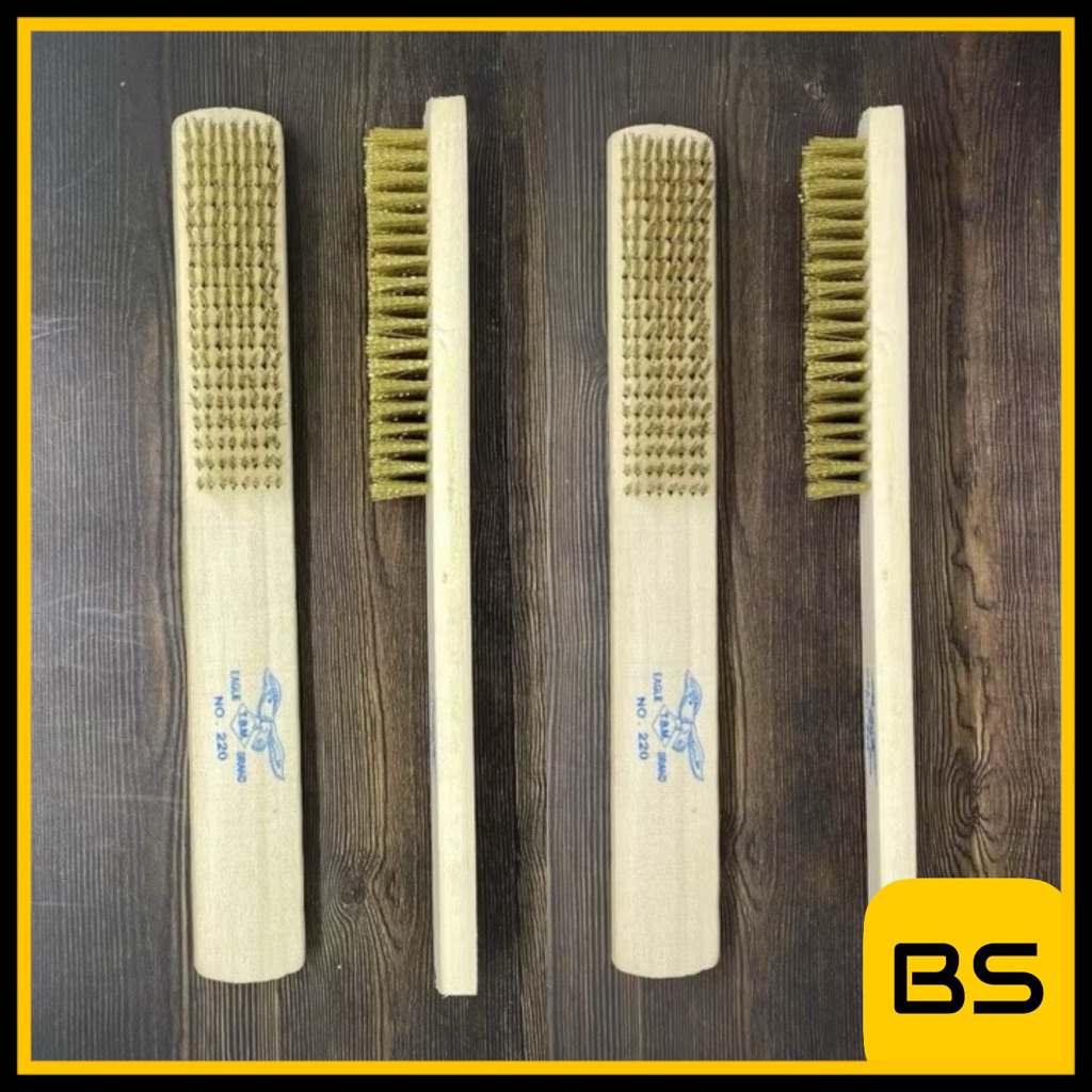 Sikat Kawat Kuningan Halus 8 Baris Wire Brush Besi Gagang Kayu sikat kawat bor MURAH