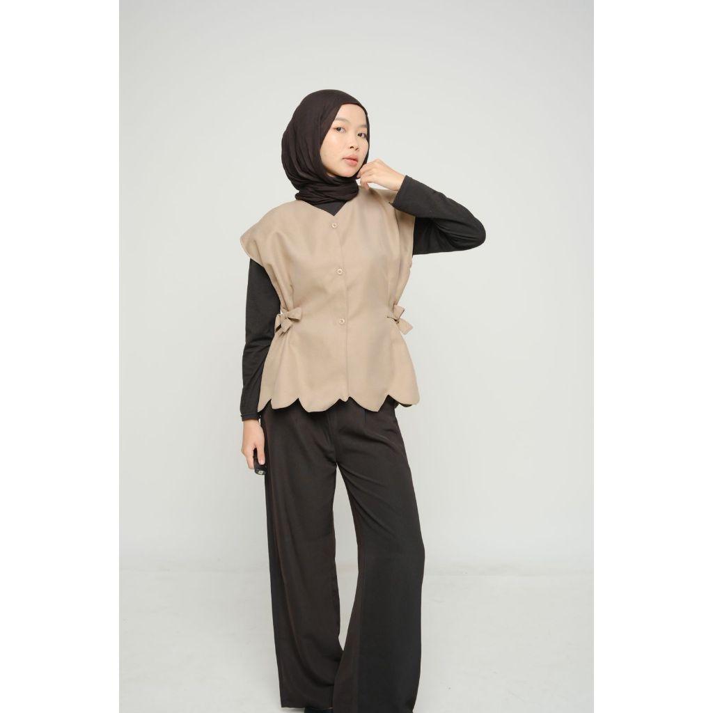 CHERISH VEST WANITA SEMIWOLL / OUTER VEST TALI PINGGANG REMAJA DEWASA / VEST WANITA KEKINIAN / karin