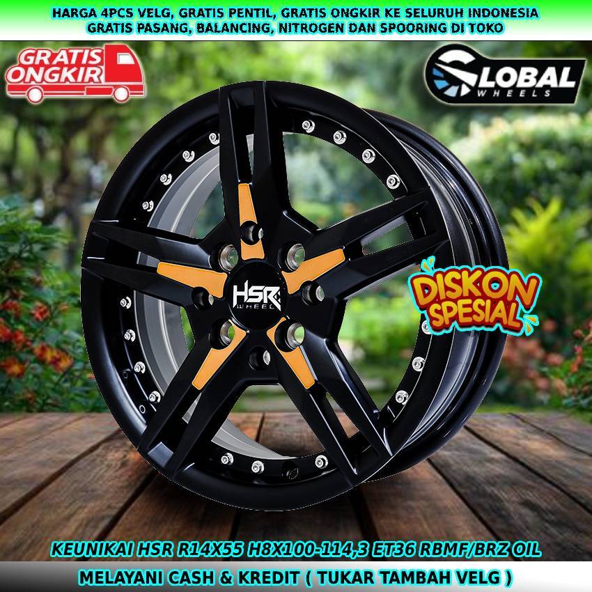 Velg racing hsr velg R14 untuk mobil Spark| Spin| Aveo| March| Mirage| dll velg hsr keunikai R14