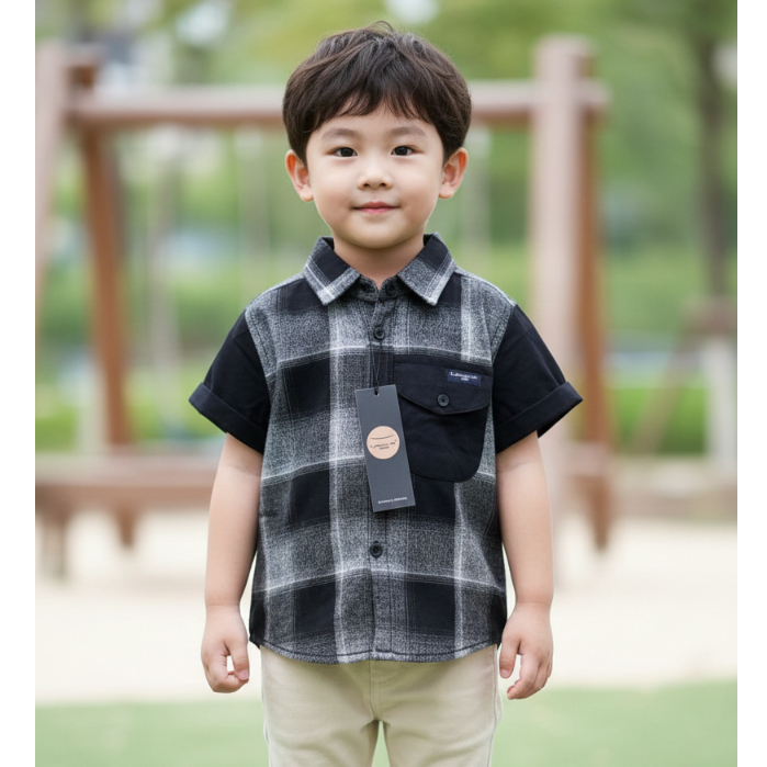 Kemeja Anak 1-13 Tahun Lengan Pendek Flanel Premium Motif Hitam Kombinasi By Libas