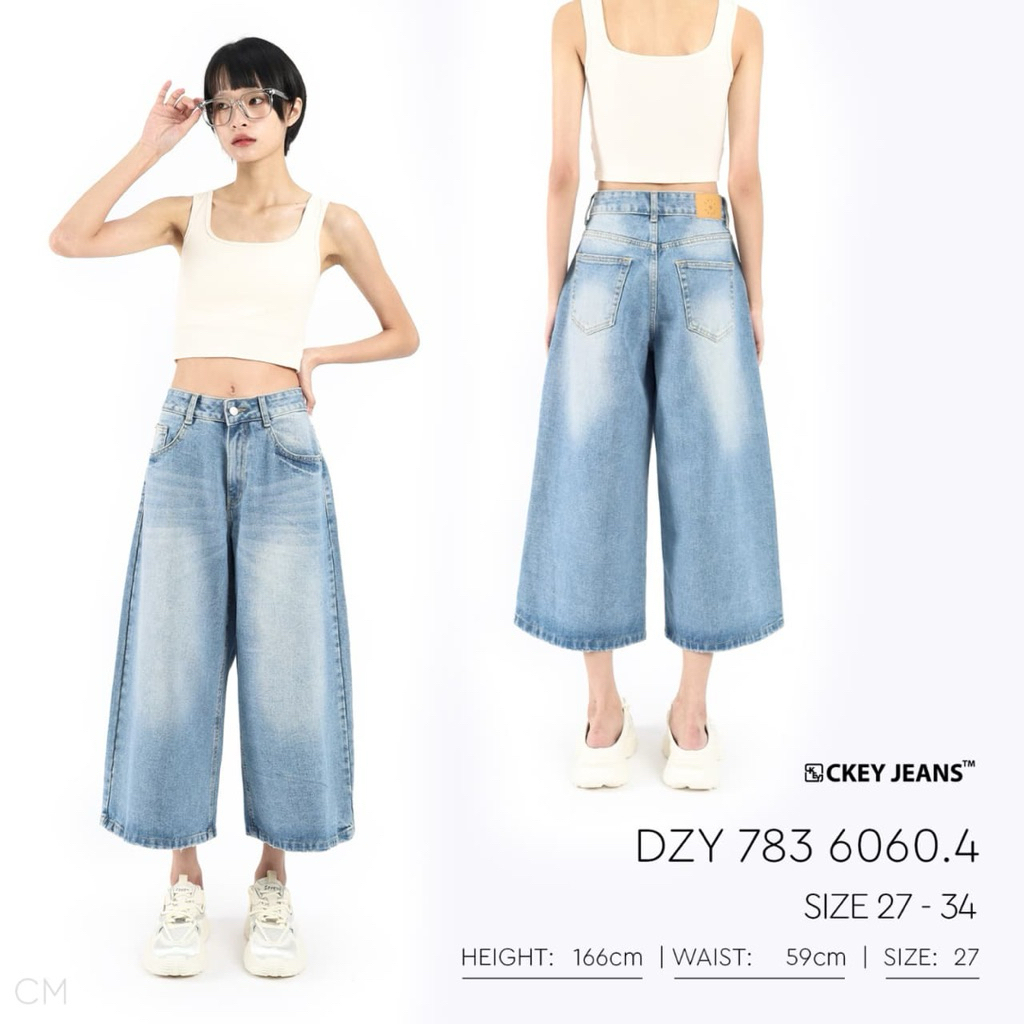 Ckey Kulot Jeans-Celana Kulot 7/9 Denim Spray Straight Jeans-Jeans No Stretch