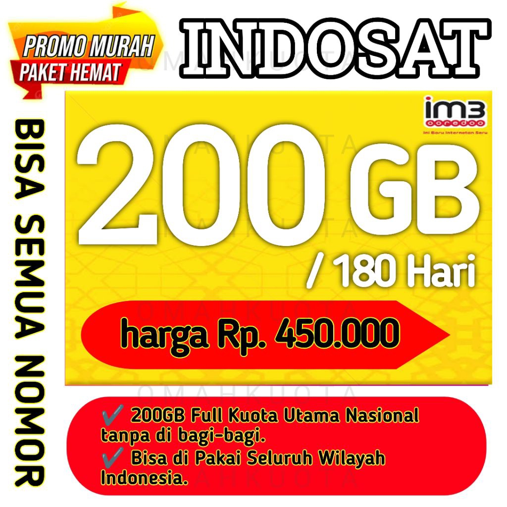 PAKET DATA INDOSAT 200GB 180HR - KUOTA INTERNET INDOSAT 200GB MURAH