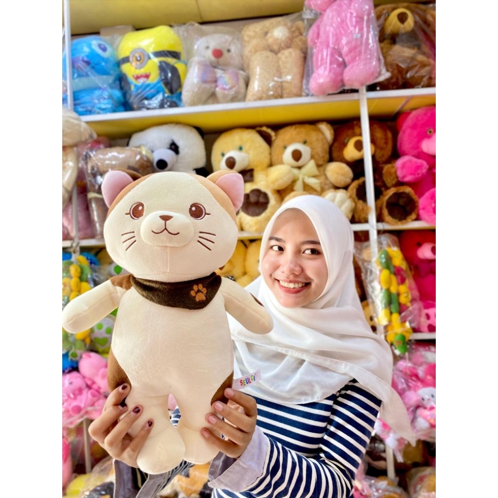 BONEKA KUCING PINK DAN UNGU SOFT LENTUR BAHAN SPANDEK MERK SEULGI BONEKA KUCING LUCU BONEKA KUCING M