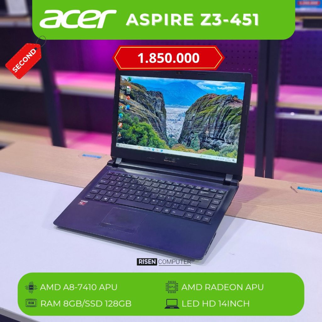 ACER ASPIRE Z3-451 AMD A8-7410 RAM 8GB SSD 128GB HD 14inch Notebook Second Bekas Laptop