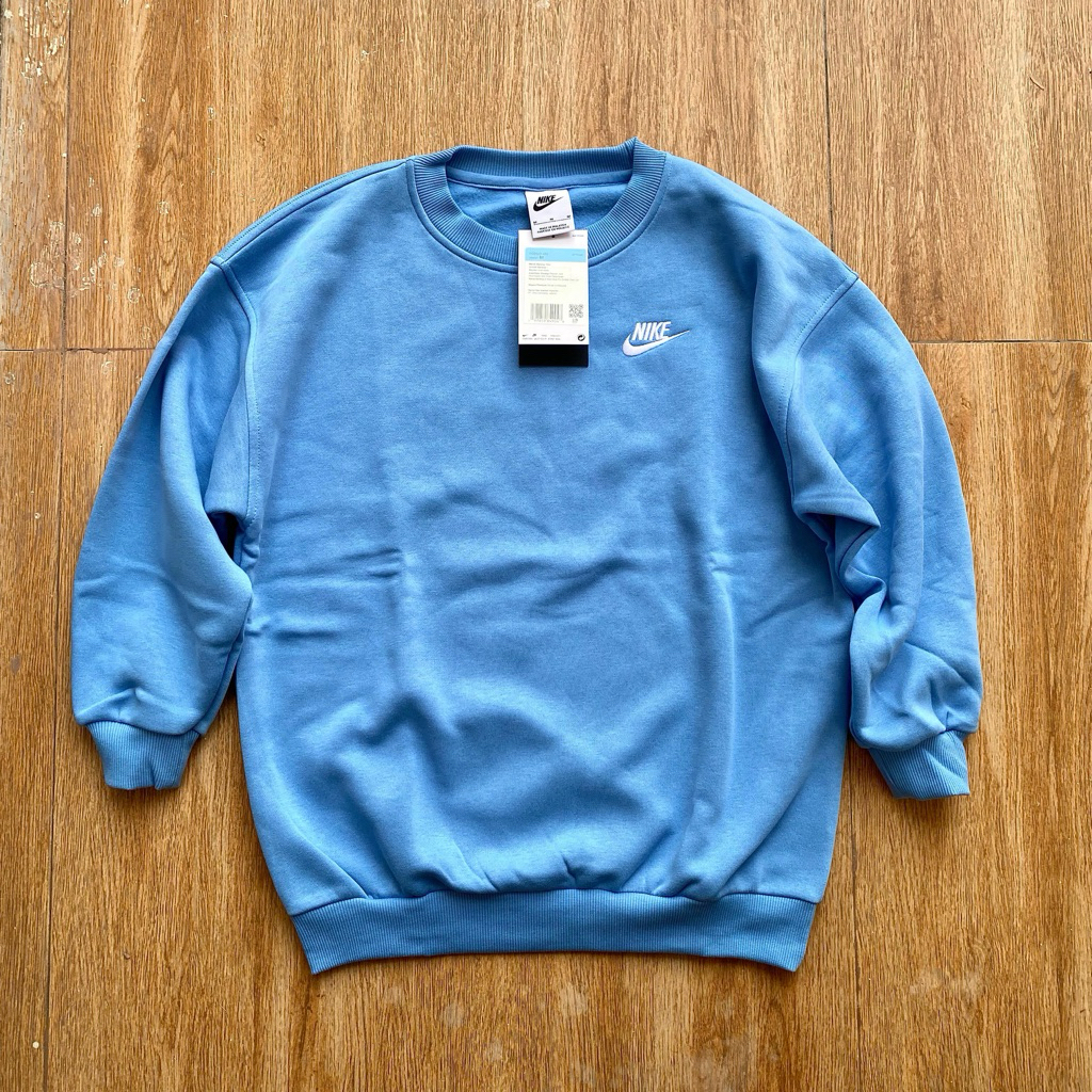 Crewneck Sweater Pria Wanita Nike Sportswear Club Fleece Blue Original 1000% (RESMI STORE)