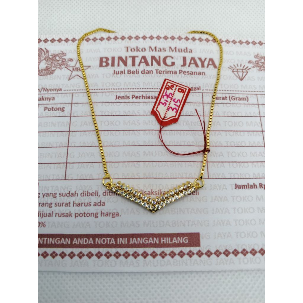 TERBARU KALUNG WANITA MOTIF FUJI EMAS MUDA 3 75GR FREE SURAT DARI TOKO