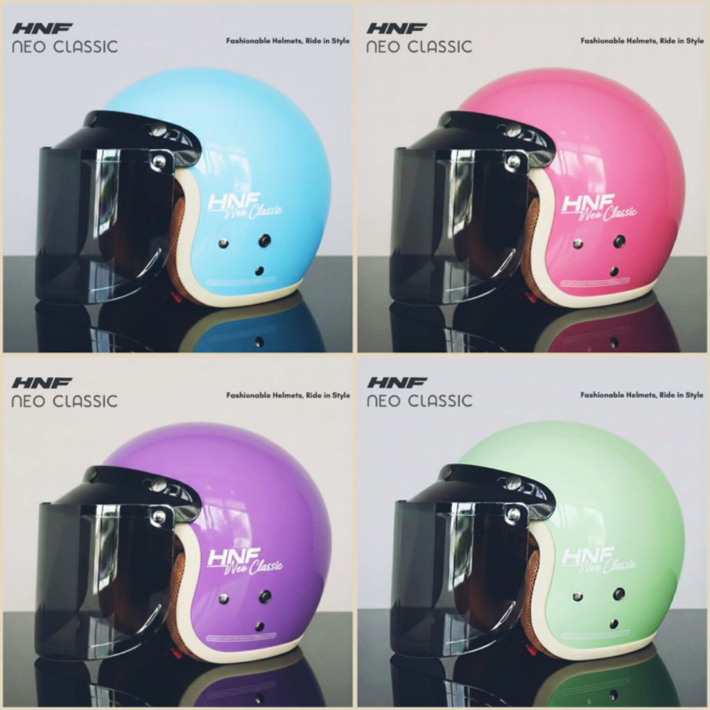 HELM BOGO DEWASA HNF NEO CLASIC WANITA - LAKI LAKI  SNI INCLUD KACA CEMBUNG SMOKE - helm hnf noe cla