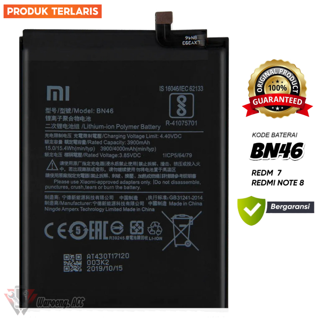 Baterai Redmi Note 8 Redmi 7 BN46 Original Battery Batrai Batere Batrei Batre Hp XiaoMi Ori 4000 mAh