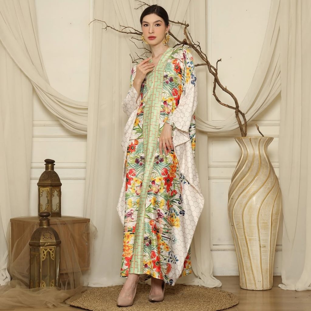 Kaftan Hijau • Kaftan Green Flower • Kaftan Modern • Kaftan Jumbo • Long Kaftan Premium • Dress Hija
