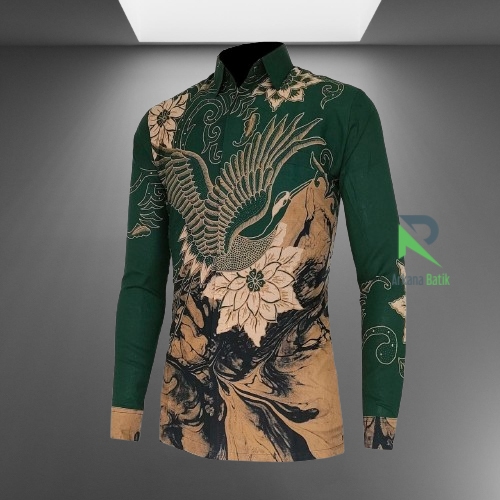 Batik Slimfit Arkana Motif Bhavana Green - Kemeja Hijau Emerald Slimfit (Emerald Green)