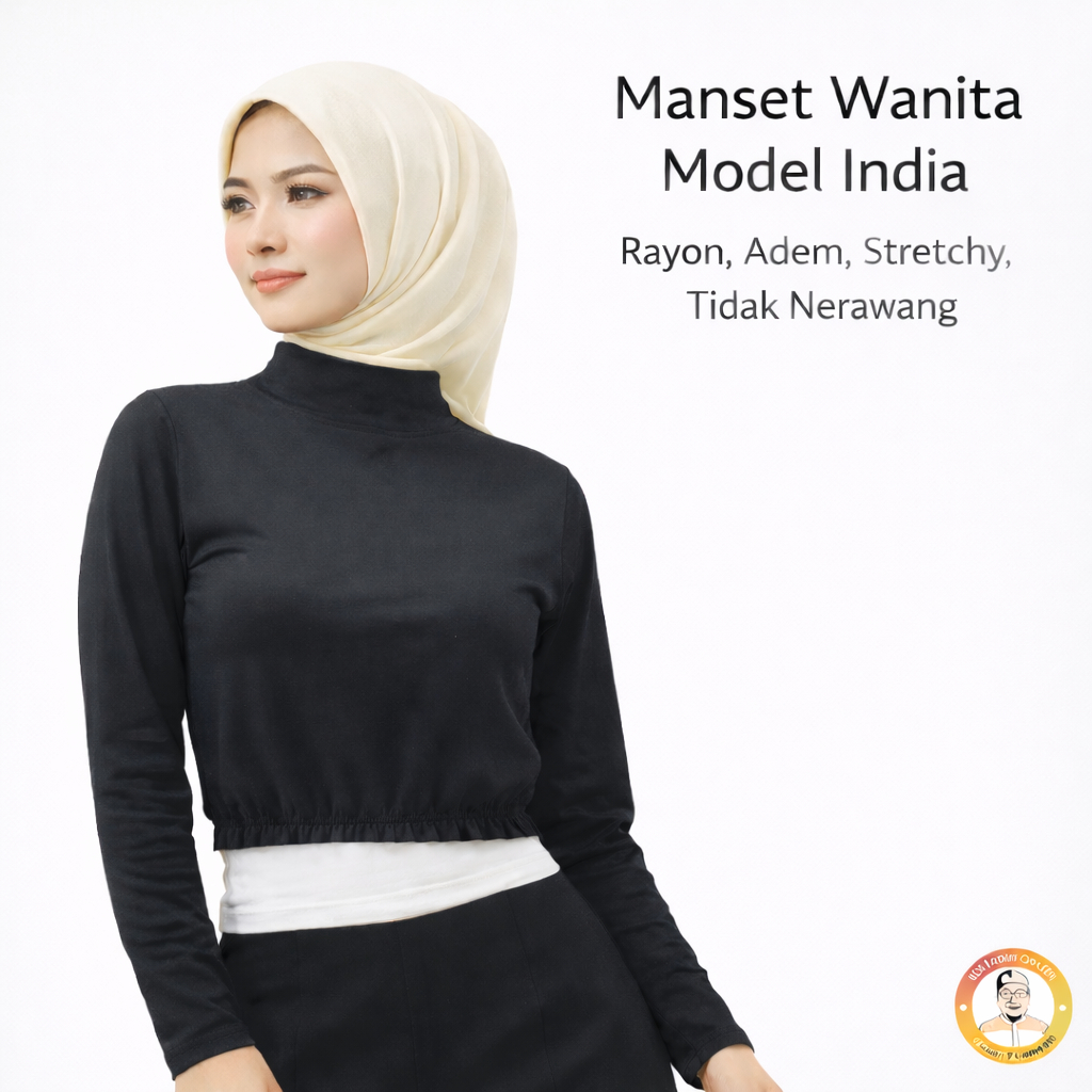 Manset India Lengan Panjang Wanita Crop Top Polos Bahan Rayon Dalaman Perempuan Hitam Warna Kulit Ka