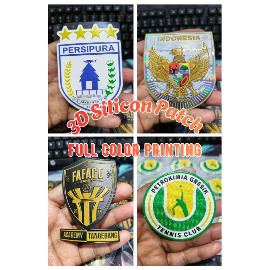 3D Silicon Patch Logo Full Color Printing-Tekstur 3D Kuat dan Lentur untuk Jersey tinggal press setr