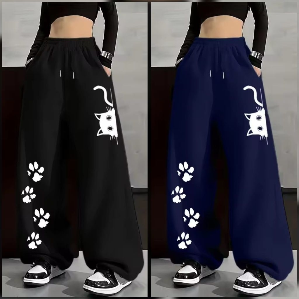 Garmen Express - Sweatpants Celana Panjang Baggy Wanita Wide Leg Big Size ( S - 6XL ) Kulot CAT'S PA