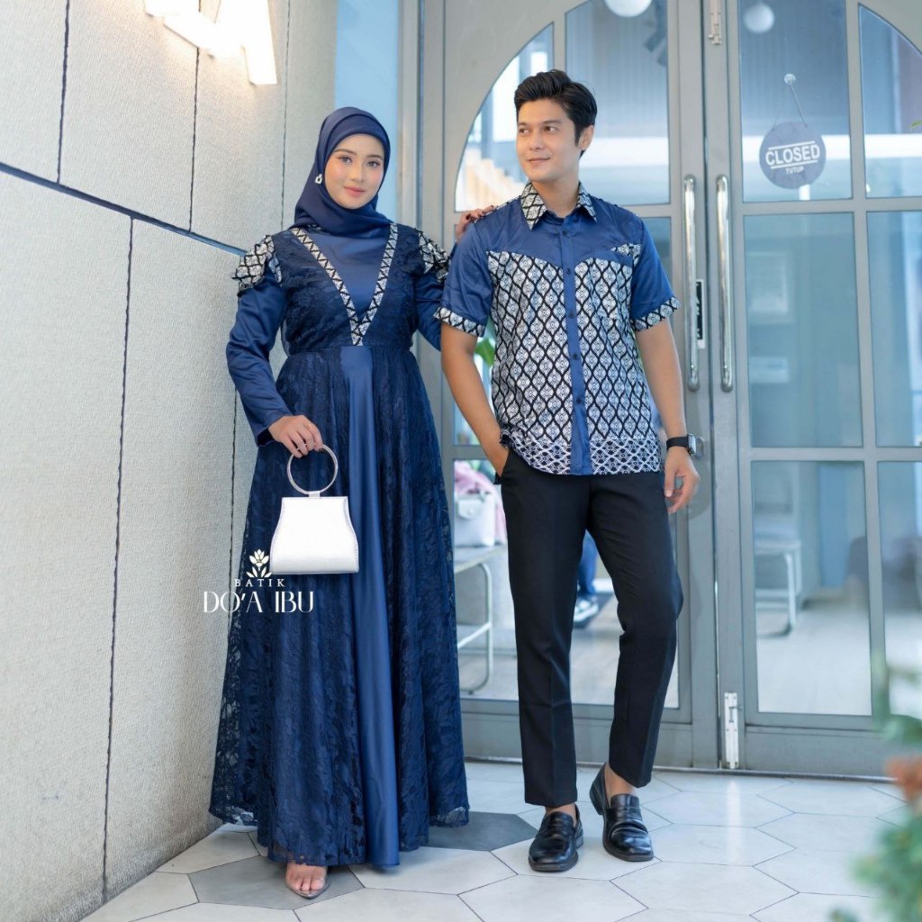 Gamis Batik Brokat - Gamis Raya Set Couple Gamis Syari Modern Brokat Batik Velvet M L XL Multiwarna