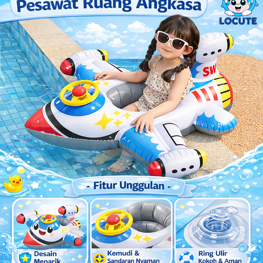 Pelampung Renang Anak Pesawat Duduk Tebal Ban Renang Setir Pesawat Tempur