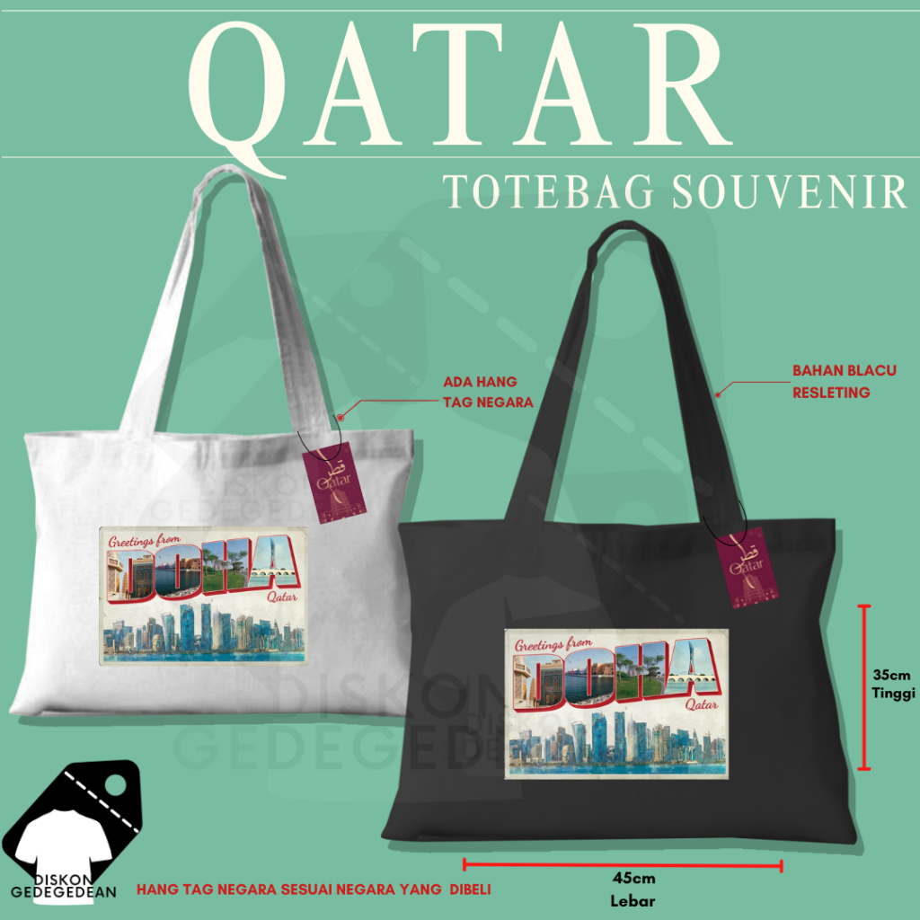 Diskongedegedean Totebag Souvenir Qatar Tas Oleh Oleh Qatar Bahan Blacu Sablon 1