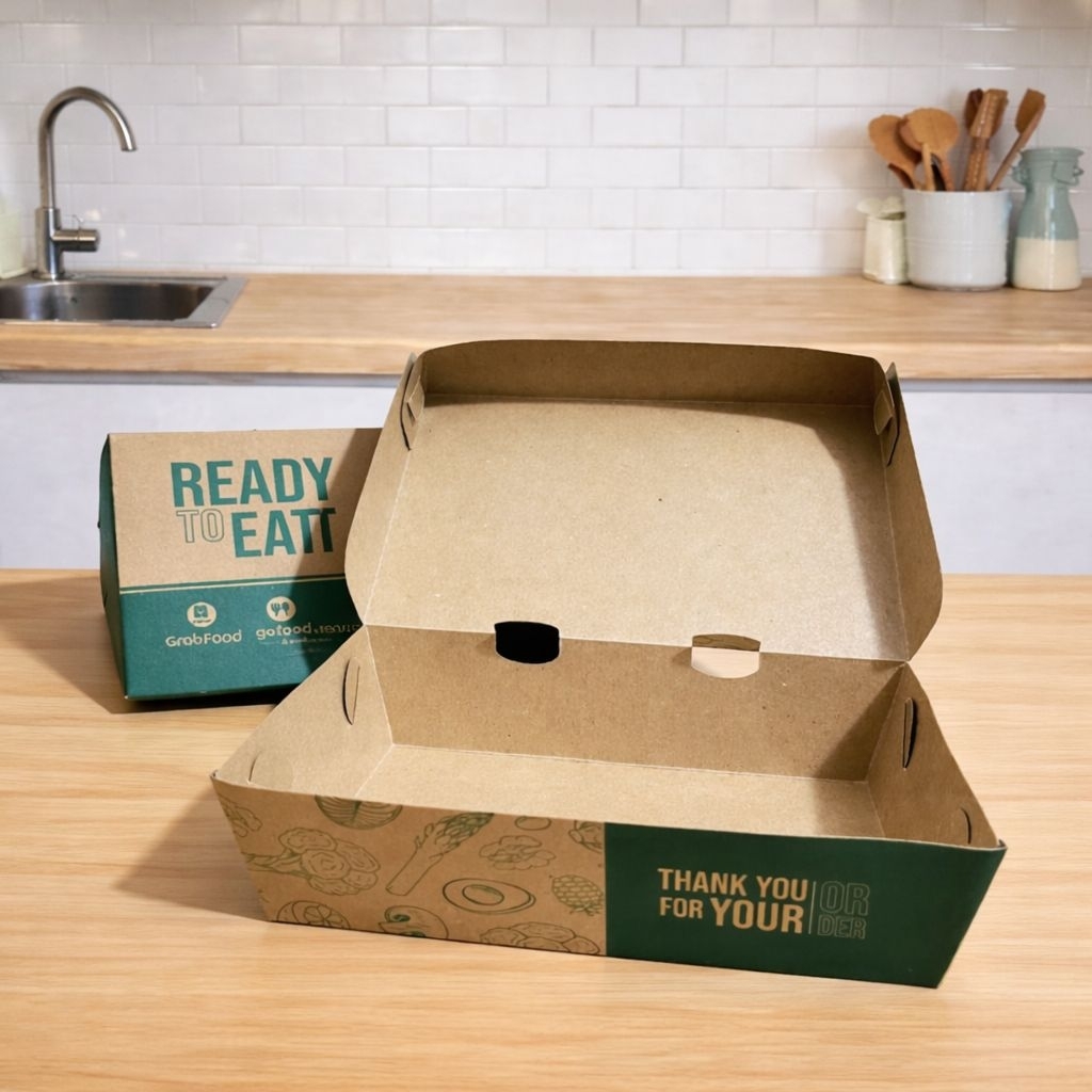 Paper Lunch Box size( L) Kertas Kemasan kraft Ivory putih Laminasi Makanan Ayam Geprek Goreng Penyet