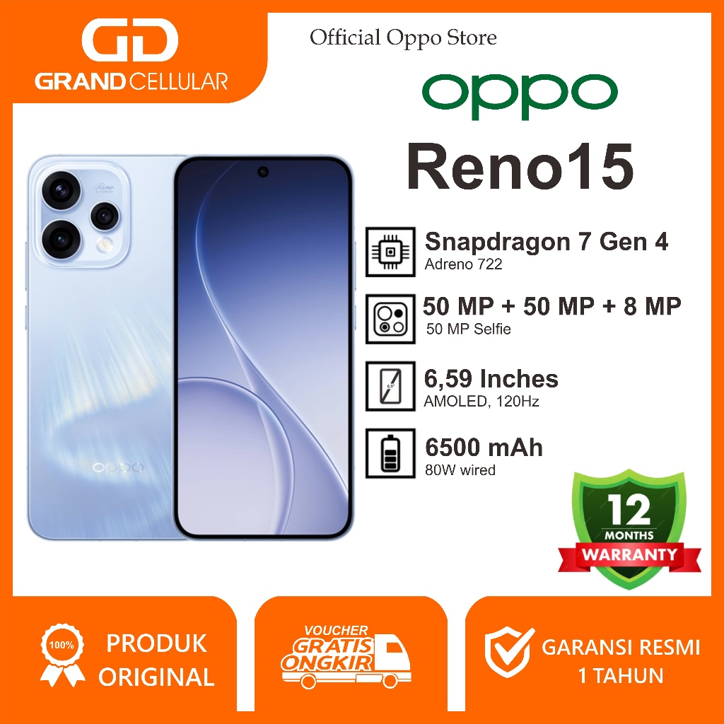 Oppo Reno 15 5G [12/256GB] - [8/256GB] AMOLED Garansi Resmi