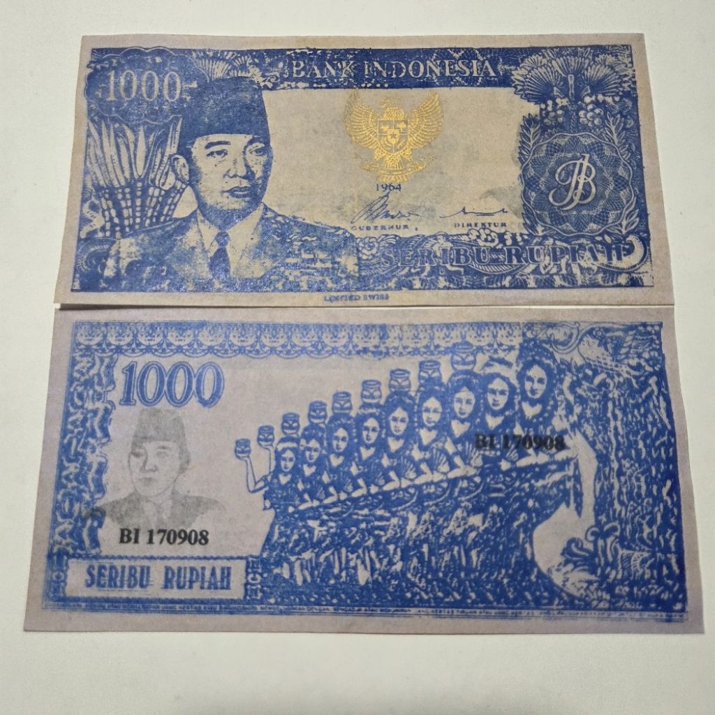 Uang Kuno Soekarno 1000 Biru 1964 Berkaligrafi Cocok untuk Hadiah Unik