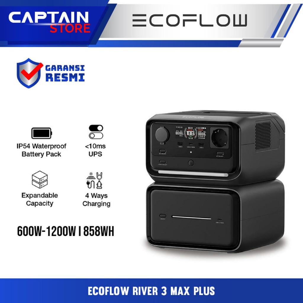 EcoFlow RIVER 3 Max Plus Portable Power Station 858Wh 600W Professional UPS - ECOFLOW RIVER 3