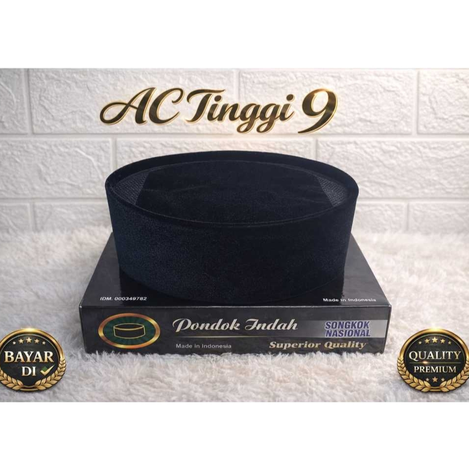 PECI SONGKOK KOPIAH PONDOK INDAH HITAM POLOS AC ANAK DAN DEWASA BAHAN HALUS TINGGI 8 9 10 ORIGINAL