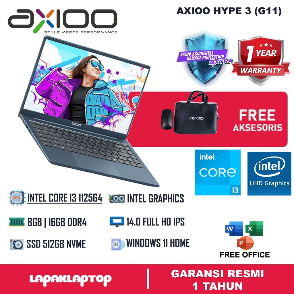 Laptop Baru Axioo Hype  3 G11 Intel Core i3 1125G4 RAM 8GB 512GB SSD 14” FHD IPS Win 11