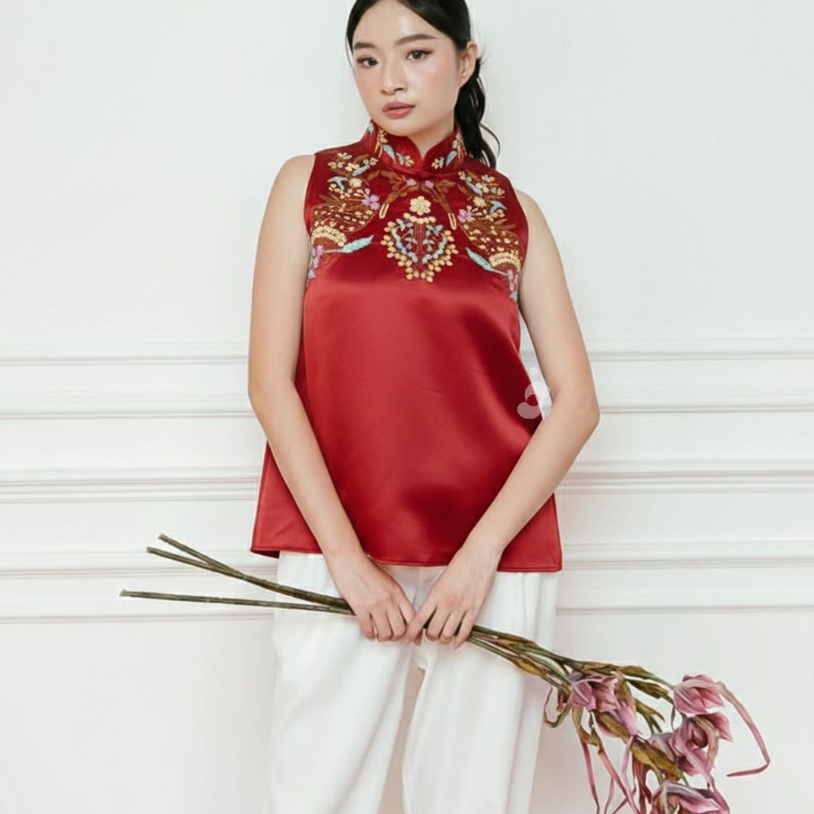 Shenelin - Baju Atasan Wanita Imlek CNY Qipao Shanghai Motif Elegan Shanghai Tops