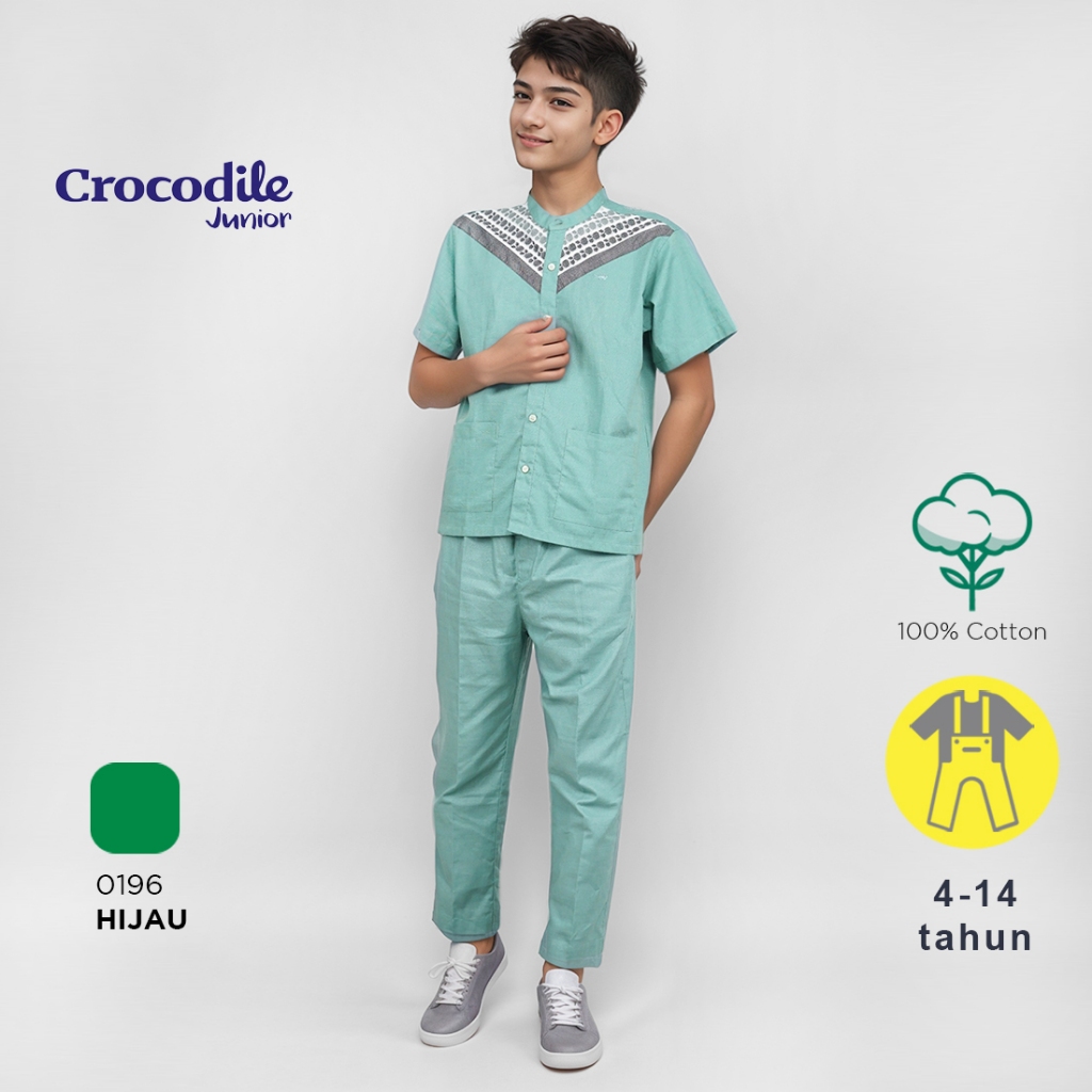 Crocodile KIDS KOKO Set | Shirt Kemeja Lengan Pendek dan Celana Panjang Koko Anak Art 0196