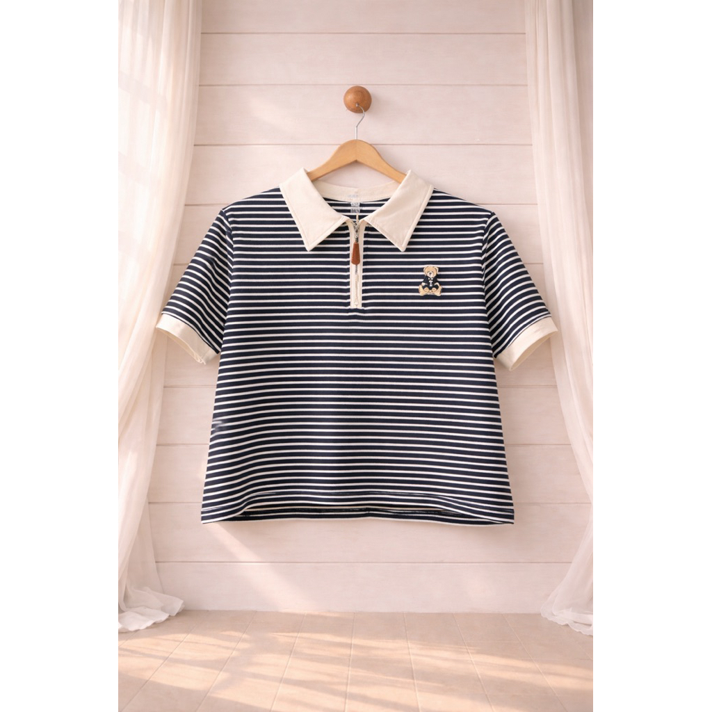 Polo Shirt Short Sleeve Half Zipper Wanita