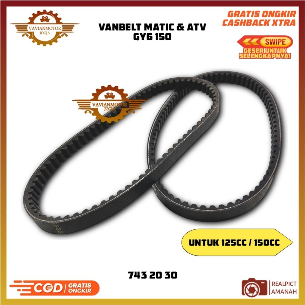 Vanbelt GY6 125cc 150cc Ukuran 743-20-30 Motor Matic ATV Mesin 4T – Bisa Untuk Semua Tipe GY6 China 