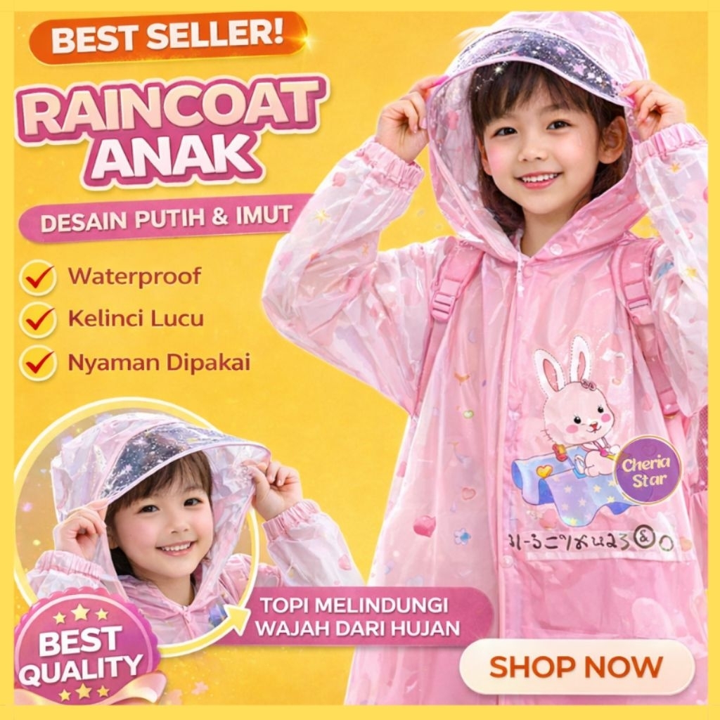 JAS HUJAN ANAK PEREMPUAN MANTEL HUJAN MOTOR ANAK COWOK RAINCOAT KIDS KOREA JAKET IMPORT D20