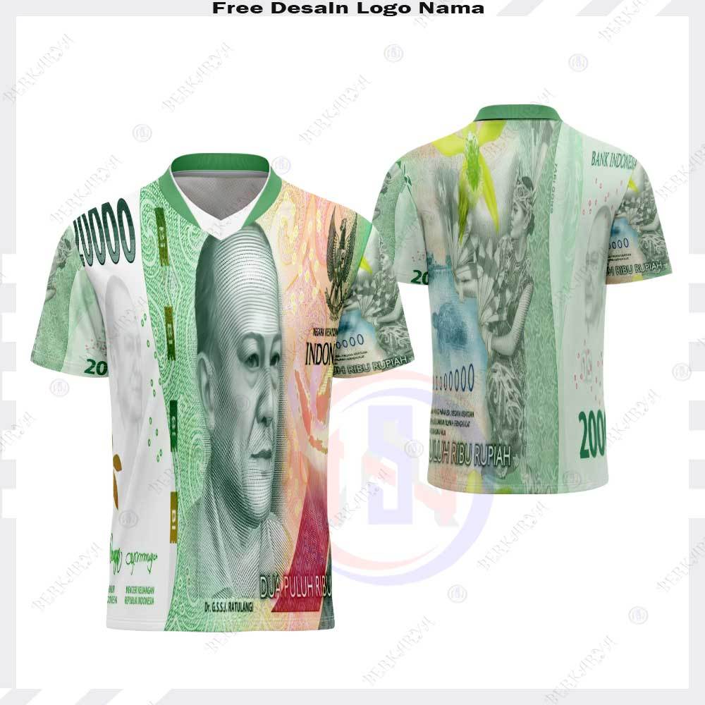 Jersey Unik Gambar Uang 20 Ribu / Kaos Kekinian Jersey Uang 20 Ribu / Baju Uang Dua Puluh Ribu Rupia