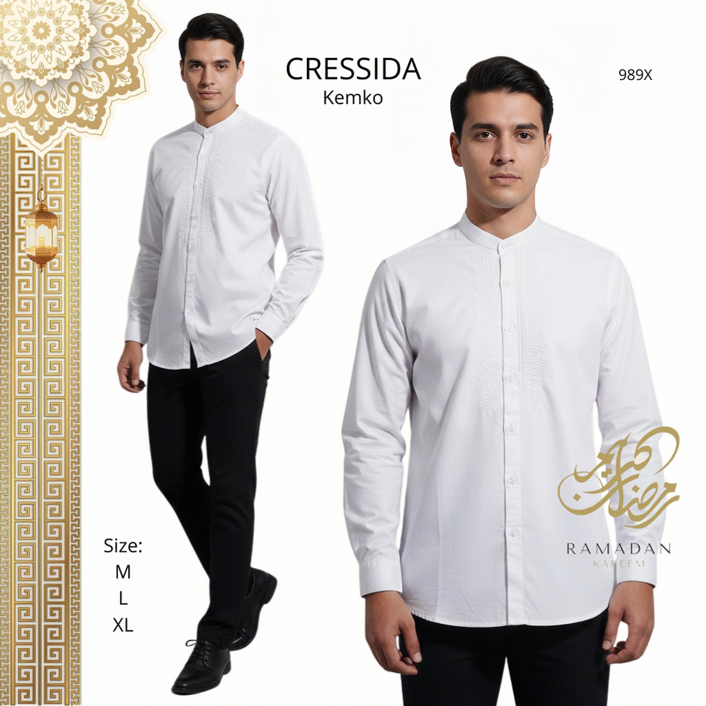 CRESSIDA Kemeja Koko Lengan Panjang Putih Katun Pria Original 989X