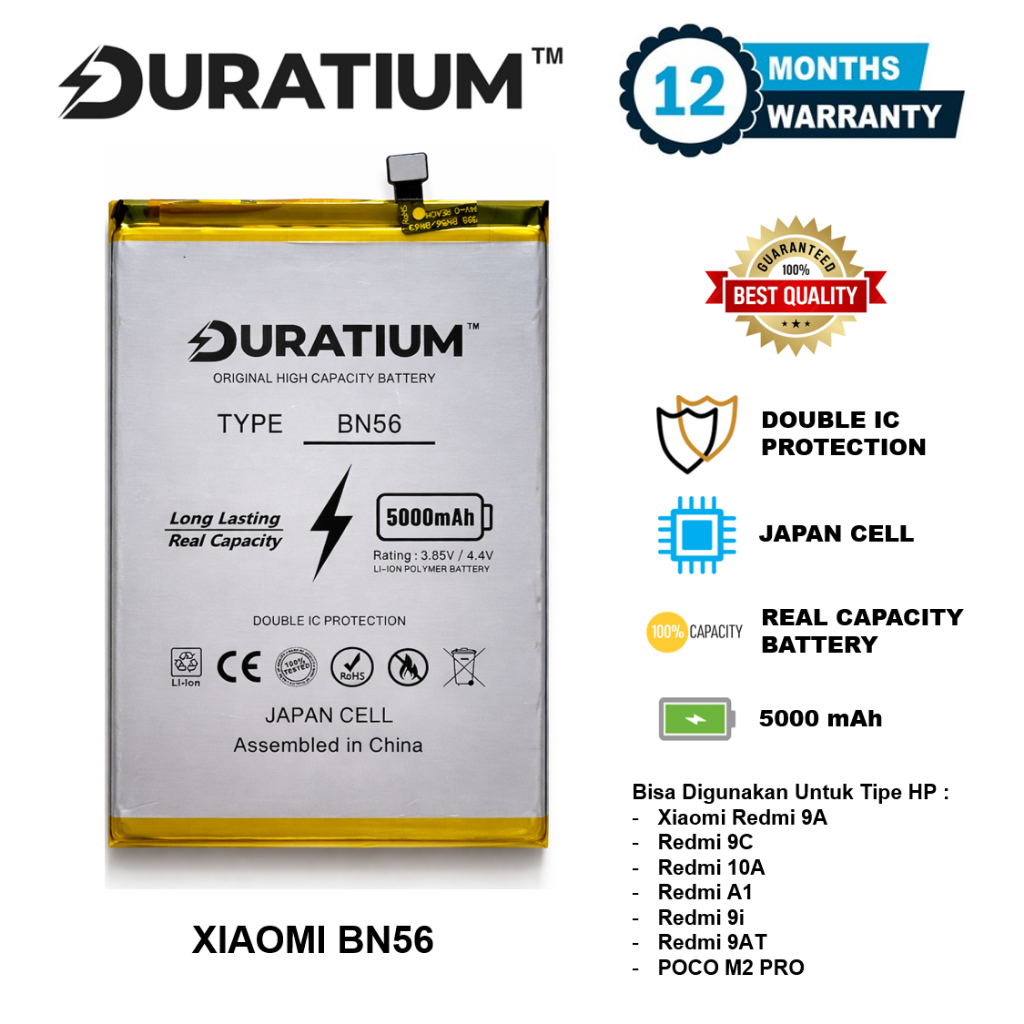 DURATIUM ORIGINAL Baterai Xiaomi Redmi 9A / Redmi 9C / Redmi 10A / Redmi A1 / 9i / 9AT / POCO M2 PRO