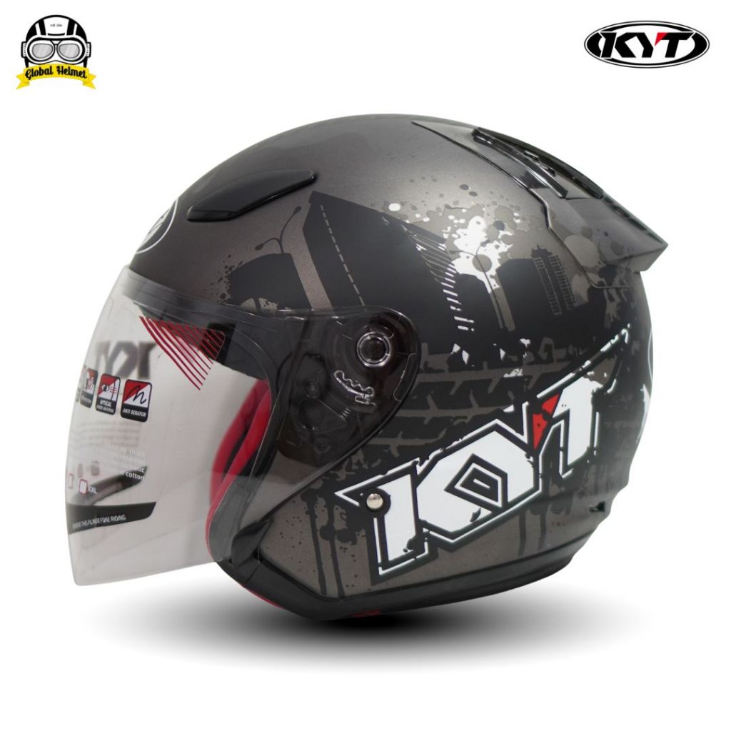 HELM HALF FACE KYT DJ MARU KYT DJMARU MOTIF #10 GUNMETAL DOFT BLACK