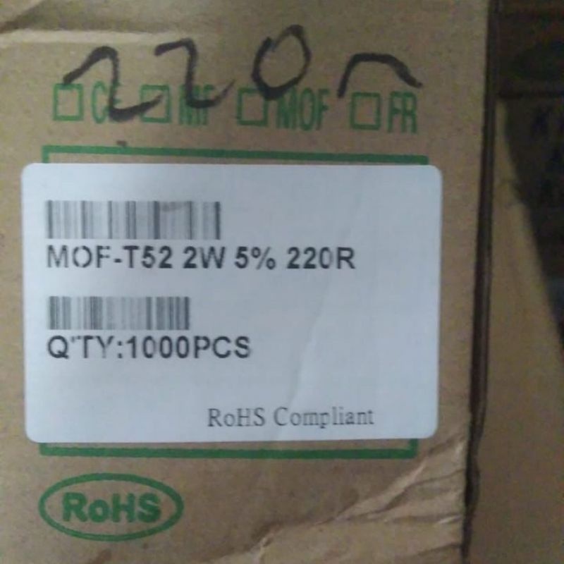 Resistor 220R 220 Ohm 2 watt Taiwan 5%