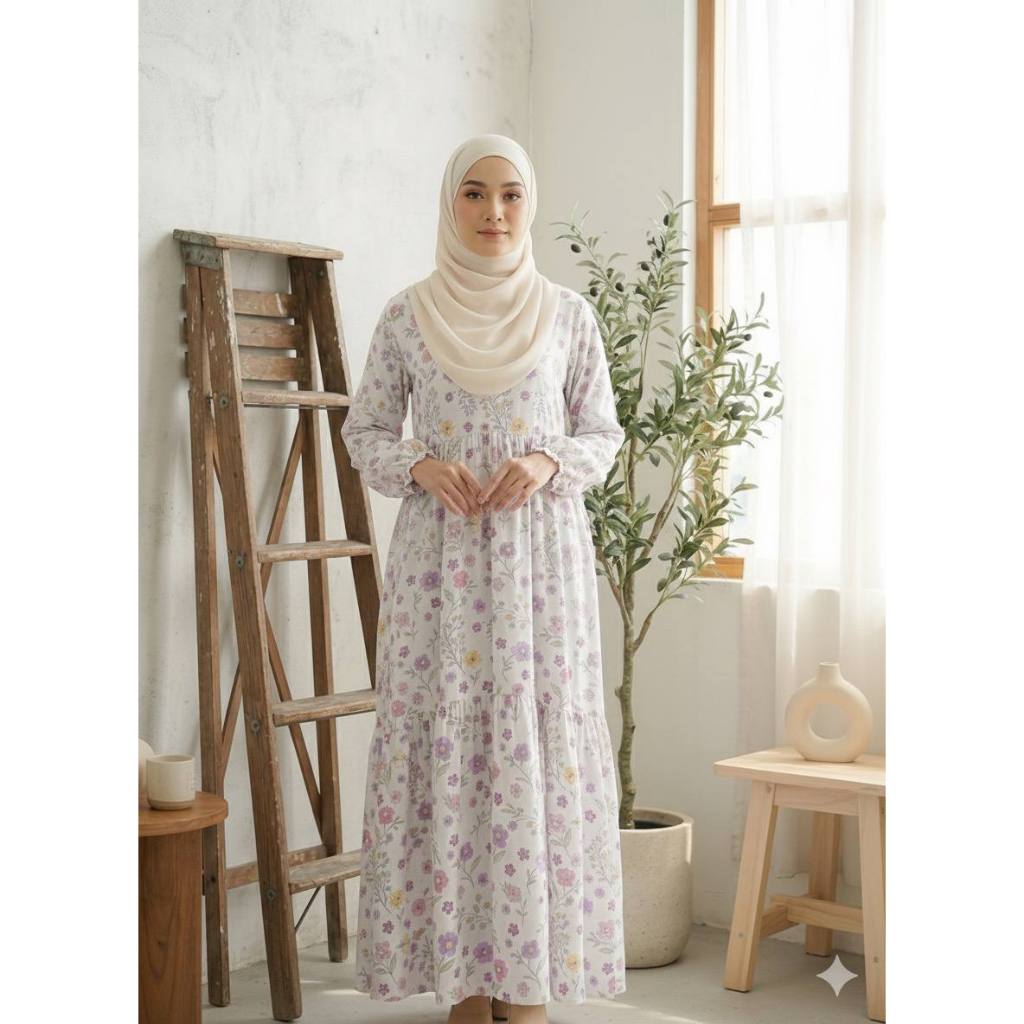 DAISY - Yasmine Purple Daisy Homedress Gamis Harian Rayon Motif Floral Adem & Flowy Nyaman Dress Pan