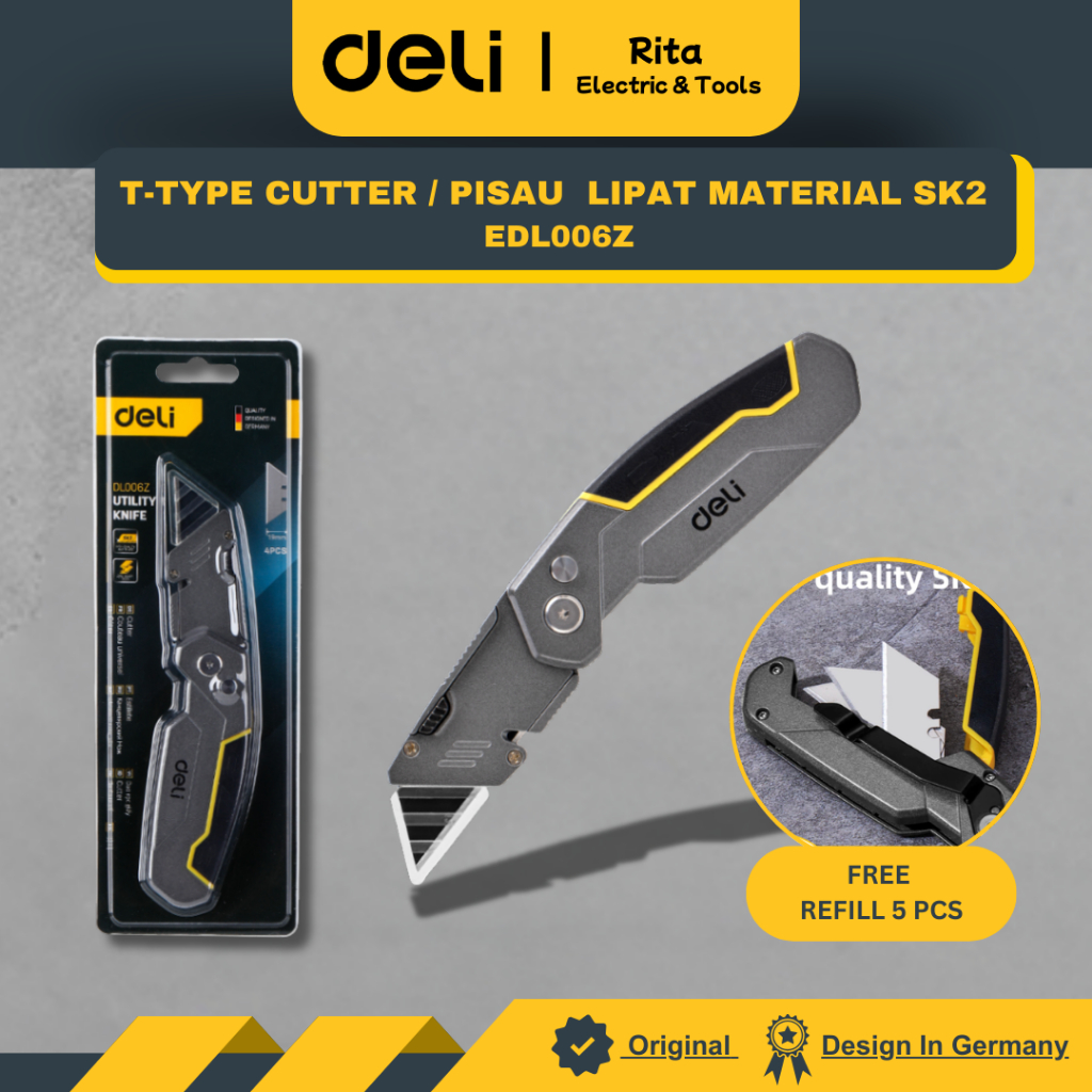 Deli Folding Knife Lipat Cutter SK2 Isi Mata Pisau 5 pcs - EDL006Z